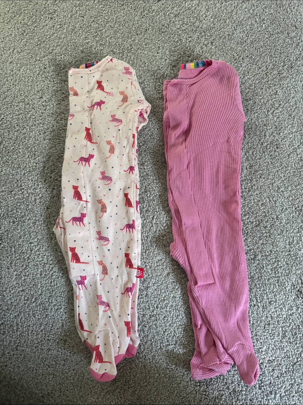 Magnetic Me Pink Cat Print & Solid Ribbed Footed Pajama Bottoms